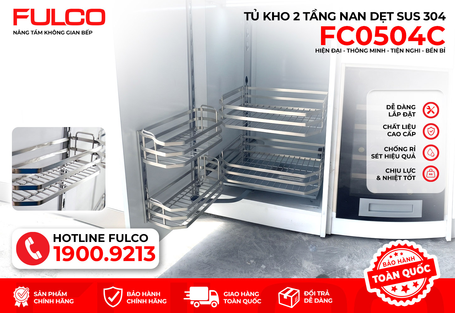FC0504C | TỦ KHO 2 TẦNG INOX 304 NAN VUÔNG