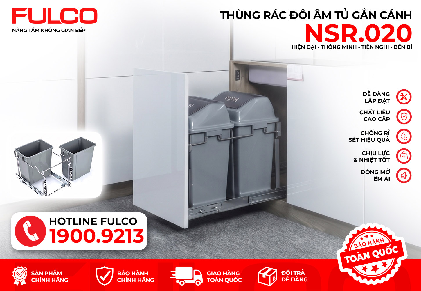 NSR.020 | THÙNG RÁC ĐÔI GẮN CÁNH RAY GIẢM CHẤN