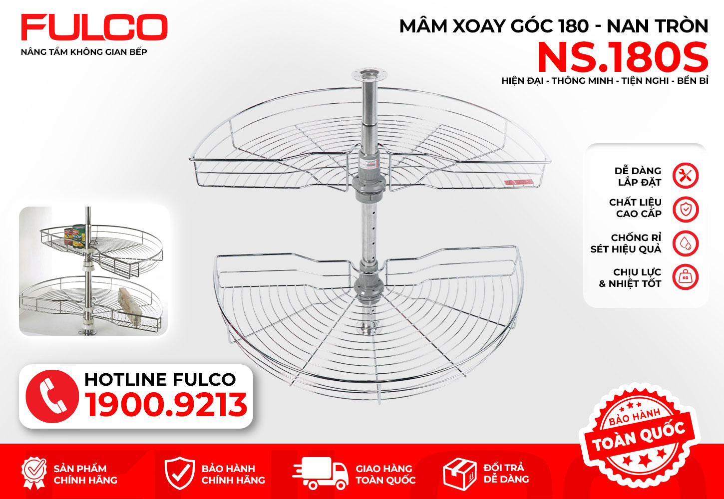 NS.180S | MÂM XOAY TỦ BẾP 180 ĐỘ