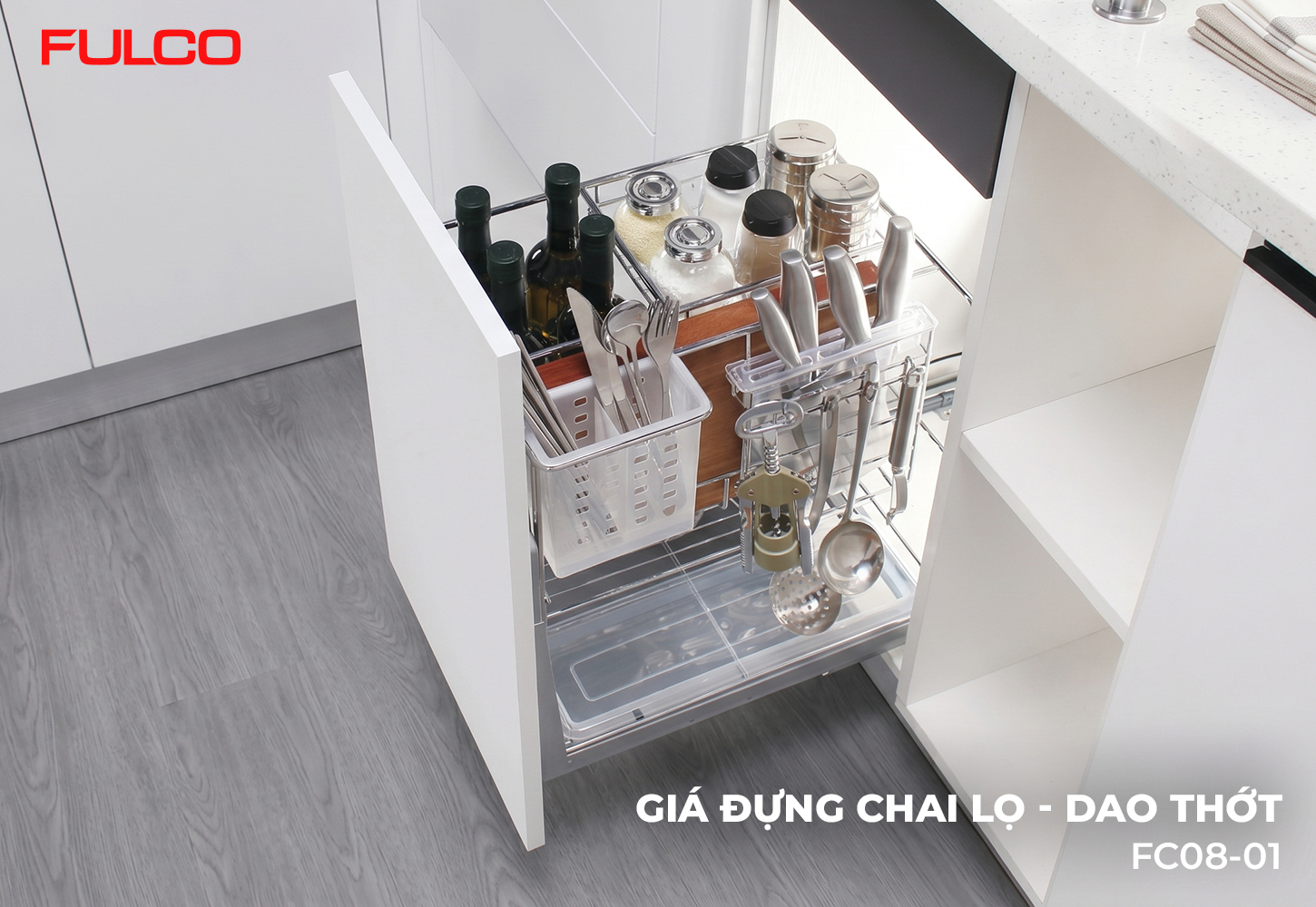 FC08-01 | GIÁ ĐỰNG CHAI LỌ - DAO THỚT INOX NAN TRÒN