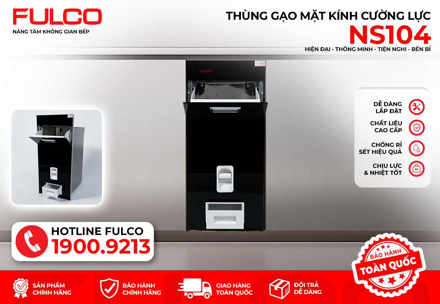 NS104 | THÙNG GẠO MẶT GƯƠNG (Màu Đen)