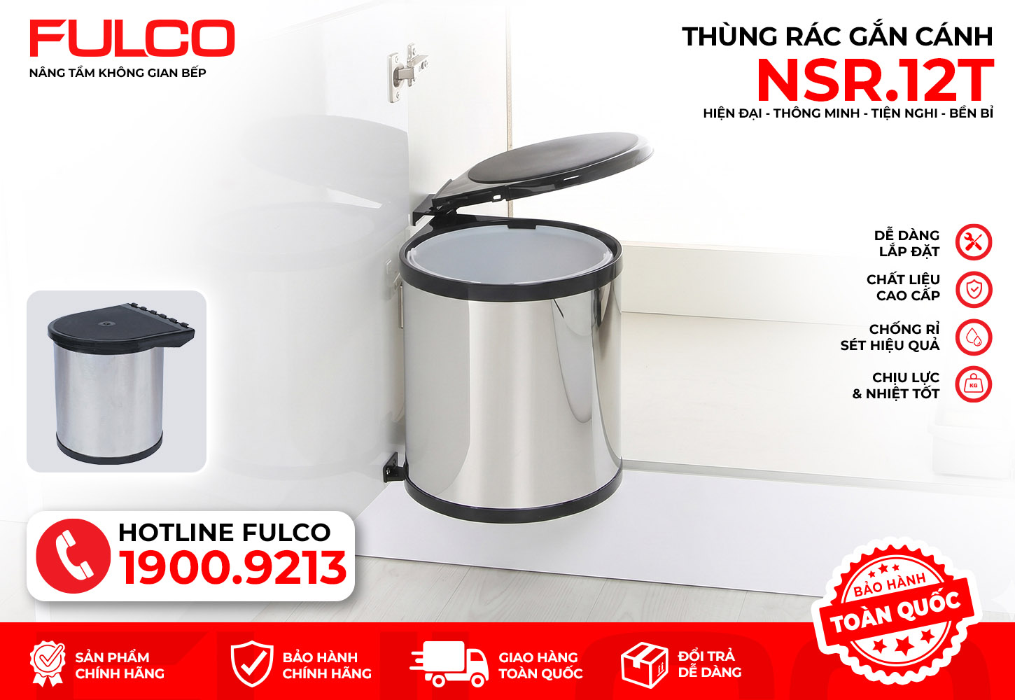 NSR.12T | THÙNG RÁC INOX GẮN CÁNH