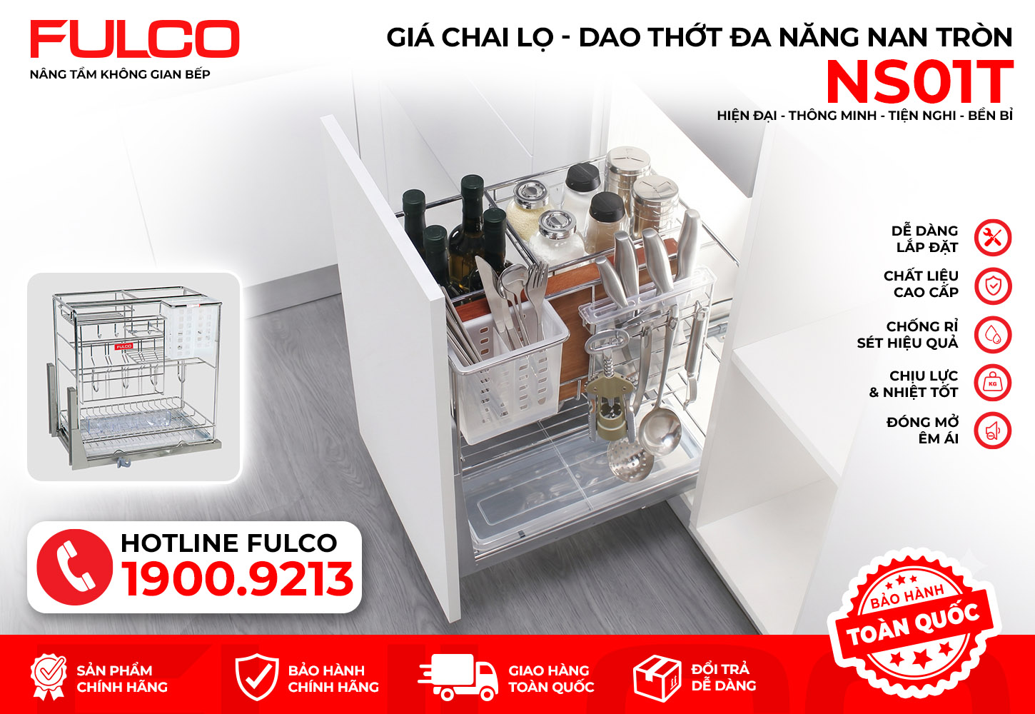 NS01T | GIÁ ĐỰNG CHAI LỌ - DAO THỚT INOX NAN TRÒN