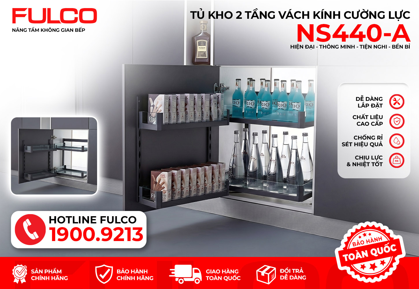 NS440-A | TỦ KHO 2 TẦNG KÍNH CƯỜNG LỰC