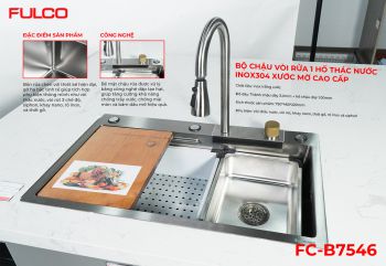 FC-B7546 | BỘ CHẬU VÒI RỬA 1 HỐ THÁC NƯỚC INOX304 XƯỚC MỜ CAO CẤP