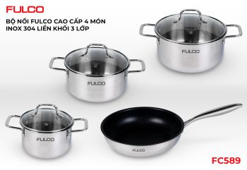 FC589 | BỘ NỒI FULCO CAO CẤP 4 MÓN INOX 304 LIỀN KHỐI 3 LỚP