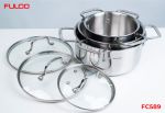 FC589 | BỘ NỒI FULCO CAO CẤP 4 MÓN INOX 304 LIỀN KHỐI 3 LỚP