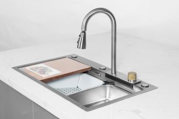 FC-B7546 | BỘ CHẬU VÒI RỬA 1 HỐ THÁC NƯỚC INOX304 XƯỚC MỜ CAO CẤP