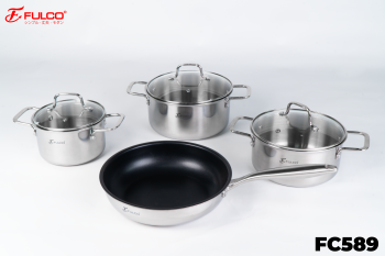 FC589 | BỘ NỒI FULCO CAO CẤP 4 MÓN INOX 304 LIỀN KHỐI 3 LỚP