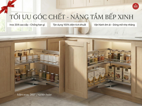 Giải Pháp Xử Lý Góc Chết Tủ Bếp Chữ L: Biến Góc Khuất Thành Không Gian Lưu Trữ Thông Minh